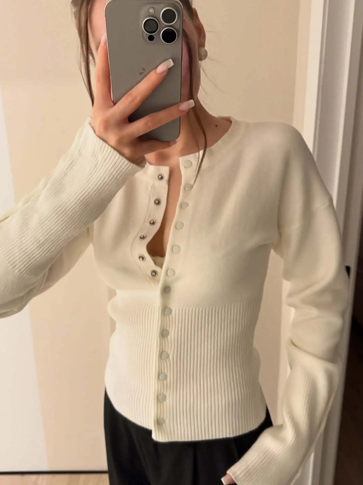 Women's Crew Neck Button Front Cardigan Casual Knit Layer