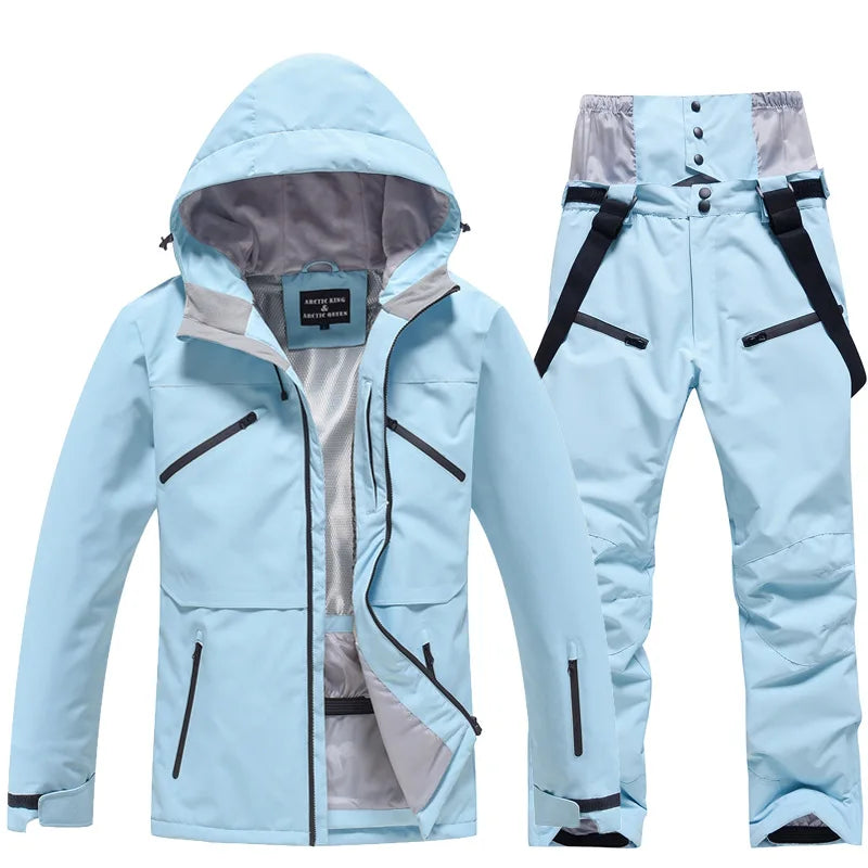 Hooded Ski Jacket and Pants Clothing Set with Style Options