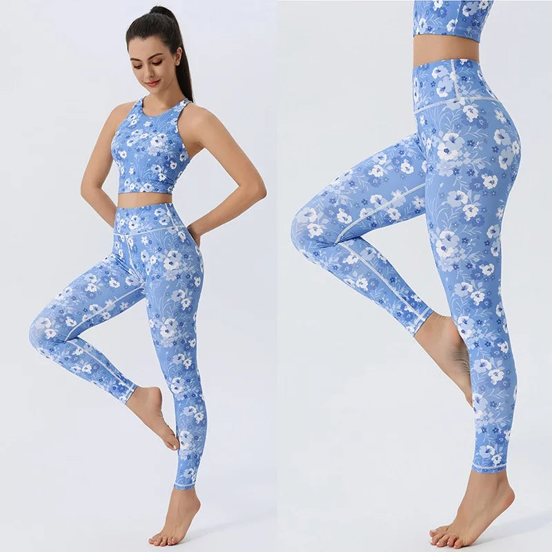 Women's Floral Sports Bra and Leggings Workout Set