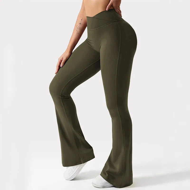 Women's High Waist Nylon Blend Flared Workout Pants with Mesh Insets