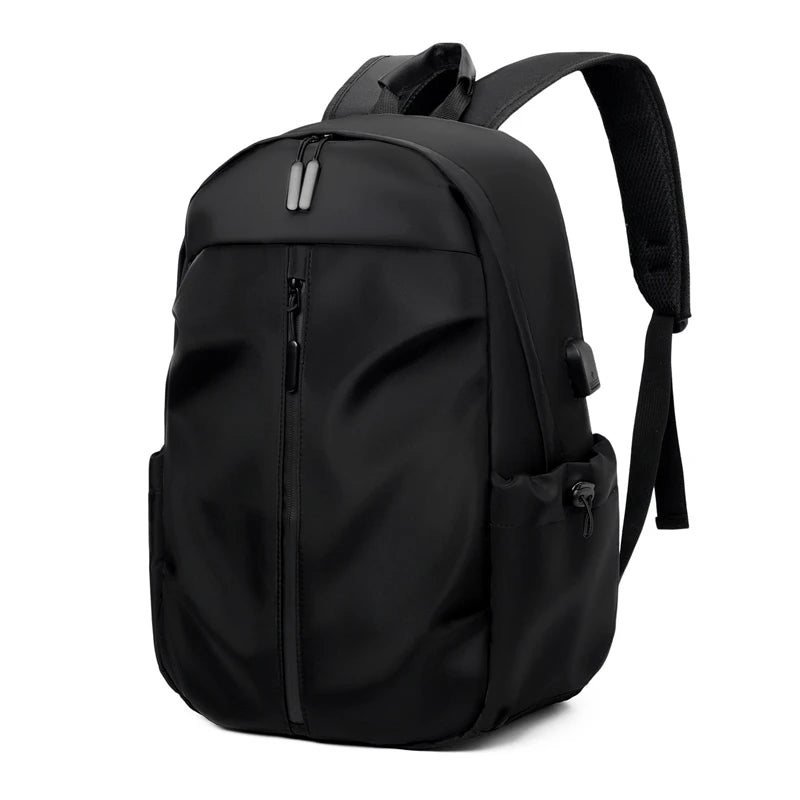 Plain Laptop Backpack with Front Pockets and Side Buckle Strap Details