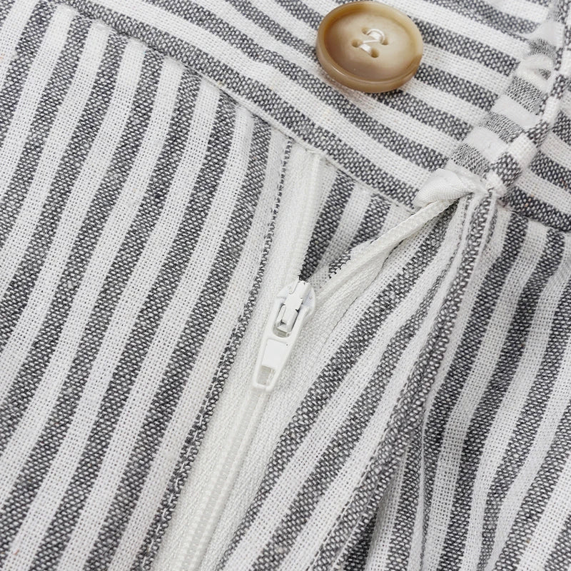 Women's Cotton-Linen Two-Piece Set with Sleeveless V-Neck Tie-Detail Top and Full-Length Pants