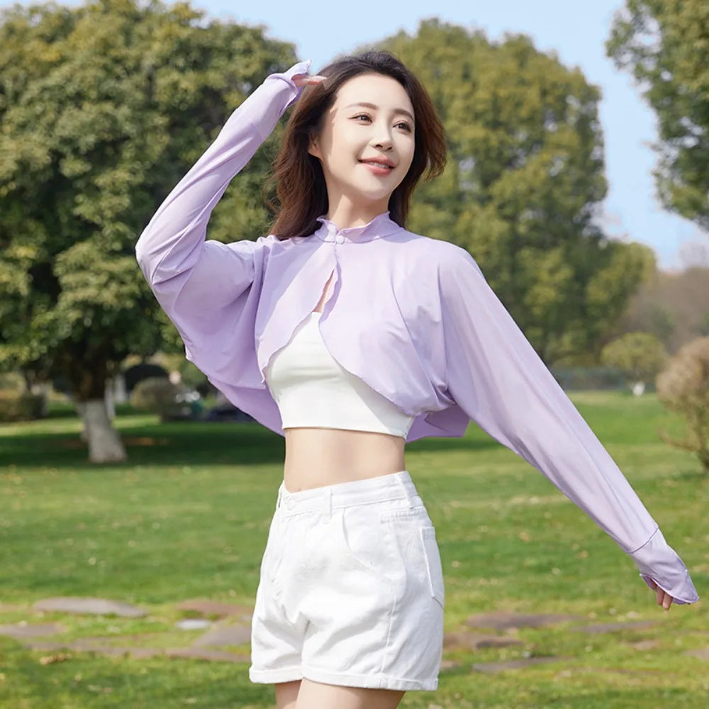Cropped Long Sleeve Front Fastening Jacket for Layering over Outfits