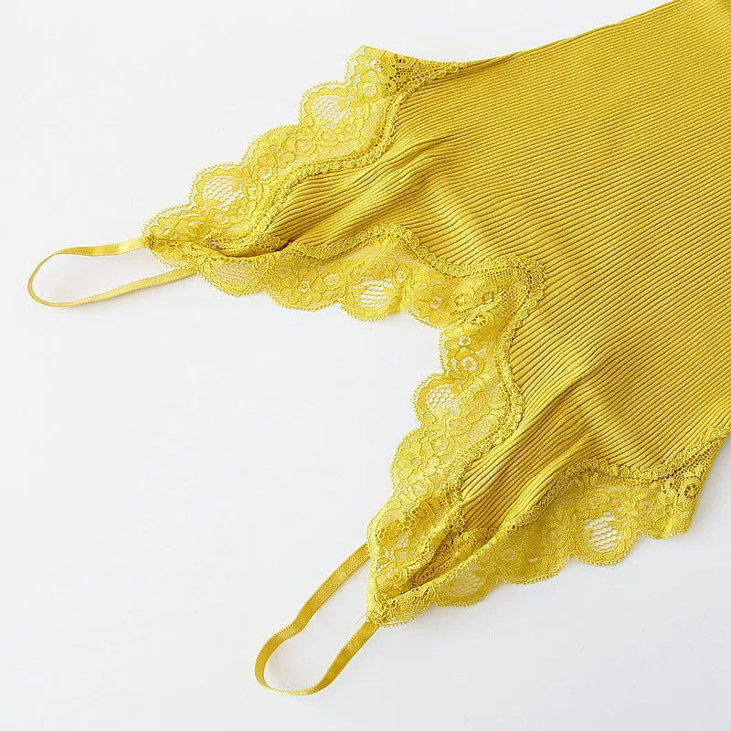 Women's Lace Trim Camisole with Spaghetti Straps and Knitted Construction