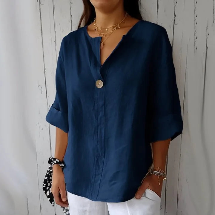 Women's V Neck Roll Sleeve Blouse