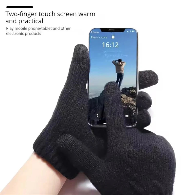 Solid Full Finger Knit Gloves with Ribbed Cuffs
