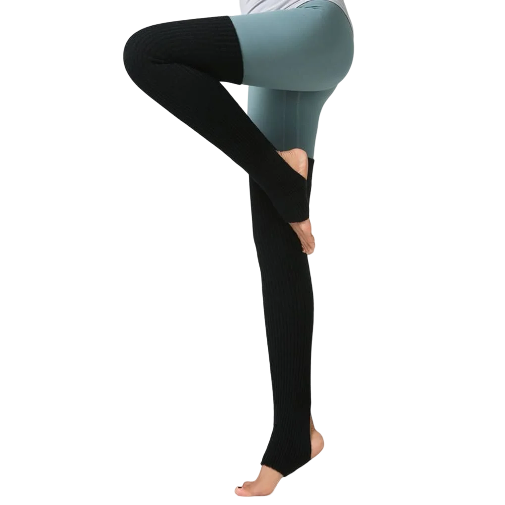 Long Ribbed Leg Warmers with Open Heel Stirrup Shape