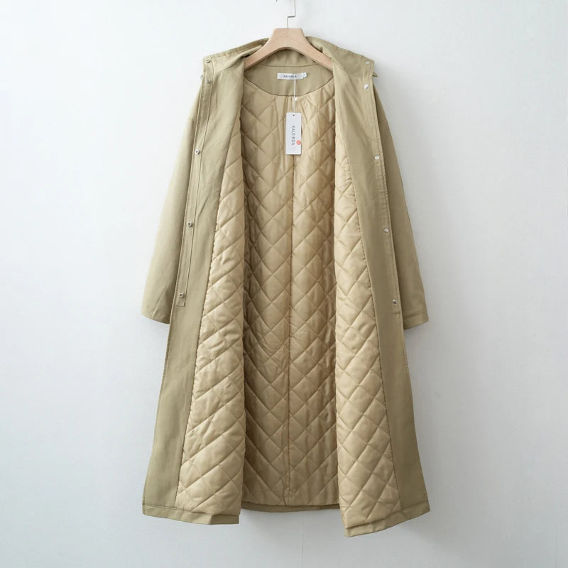Women's Long Stand Collar Front Opening Coat for Layered Outfits