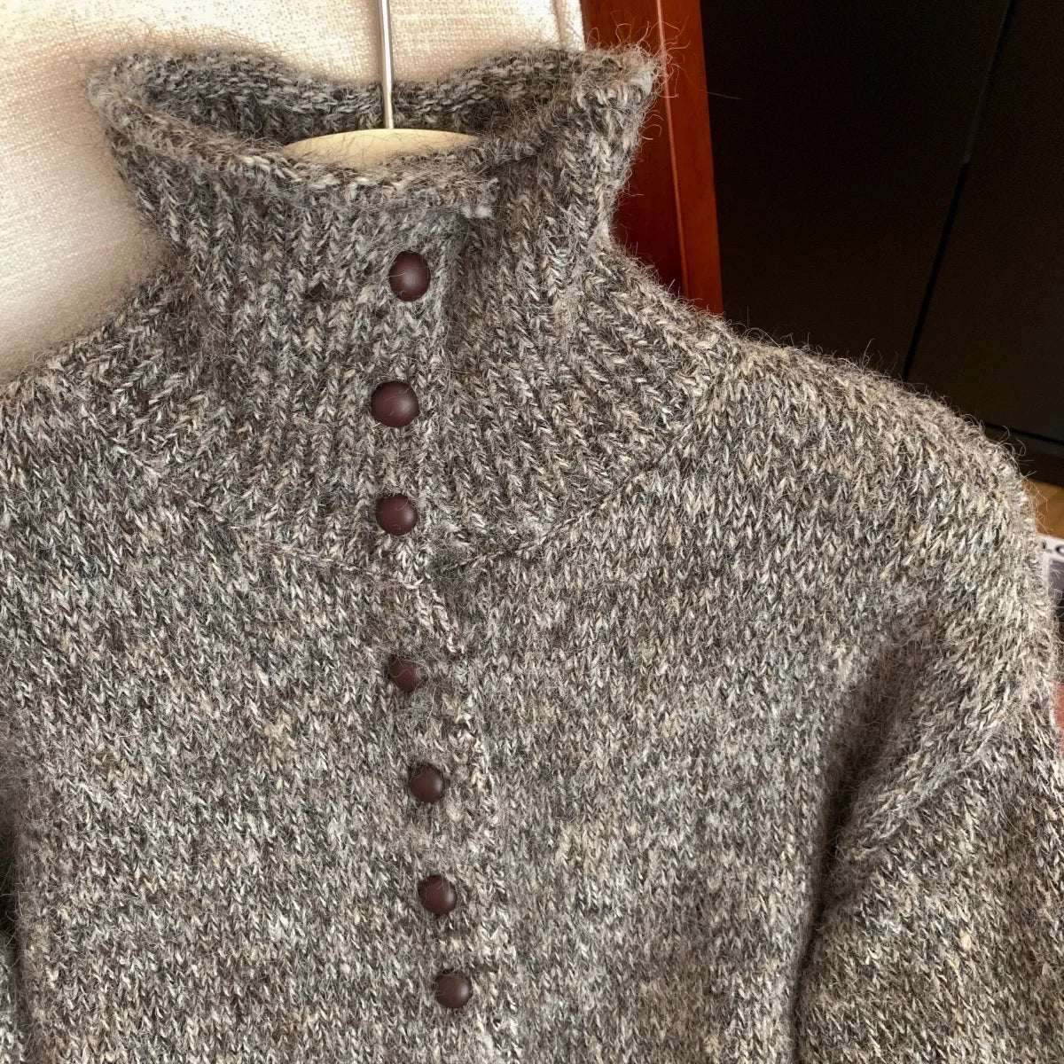 Women's Fluffy High Neck Button Front Cardigan Casual Knit Layer
