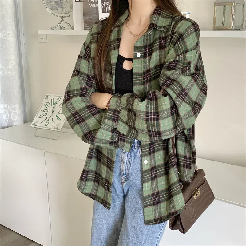 Women's Checked Collared Long Sleeve Shirt