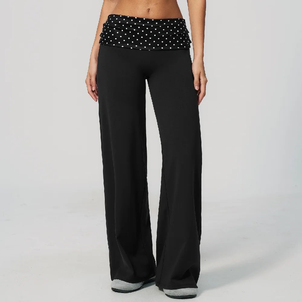 Women's Patterned Waist Wide Leg Workout Pants with Striped and Dotted Options