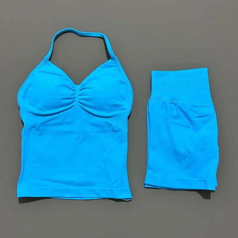 Women's Halter Tank And Shorts Yoga Set For Workout Outfits