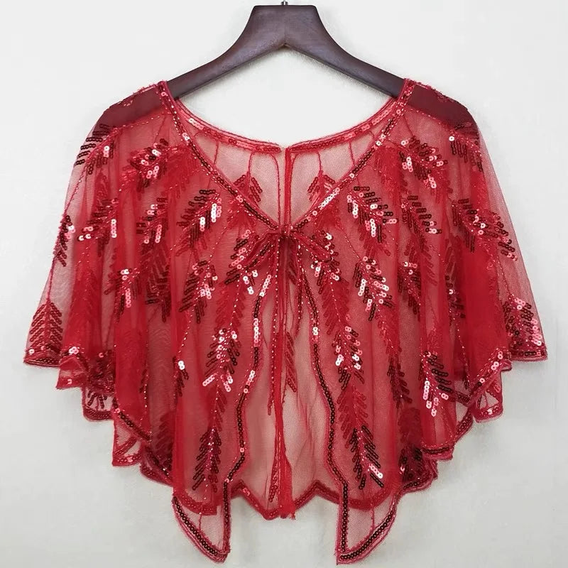 Leaf Pattern Sequin Capelet for Layering over Dresses and Tops