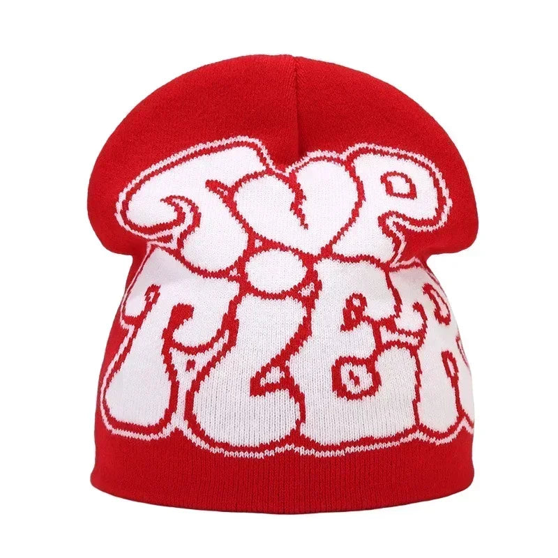 Graphic Knit Beanie with Letter and Pattern Style Options