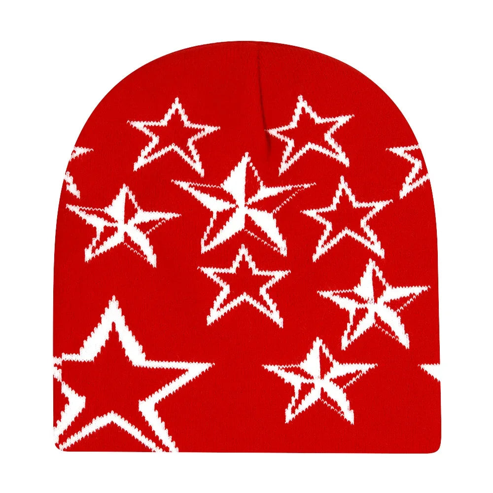 Graphic Knit Beanie with Letter and Pattern Style Options