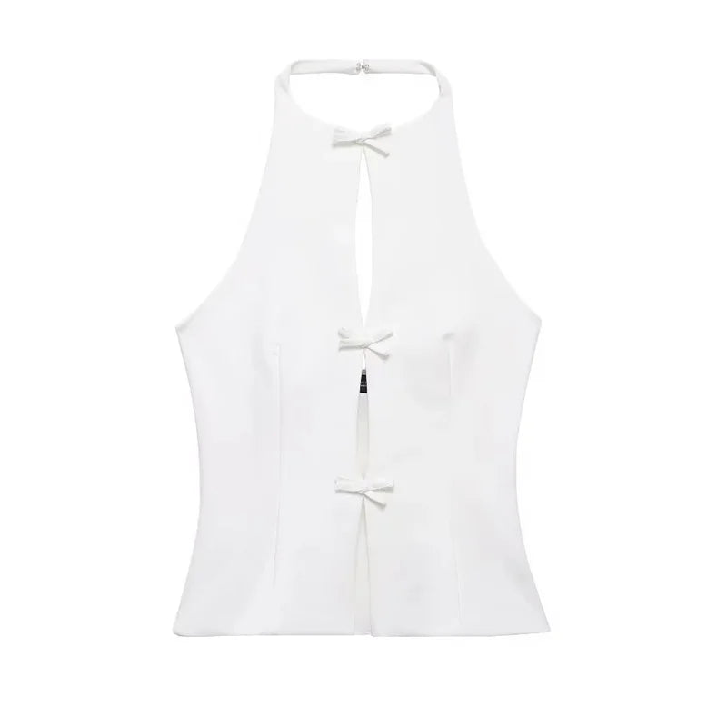 Women's Halter Polyester Crop Top or Matching Skirt with Bow Details