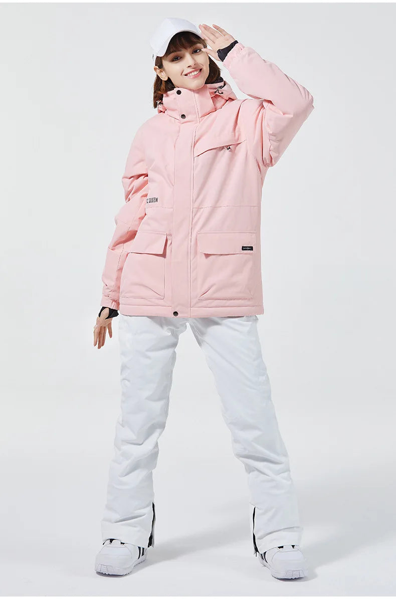 Hooded Ski Jacket and Pants Clothing Set with Style Options