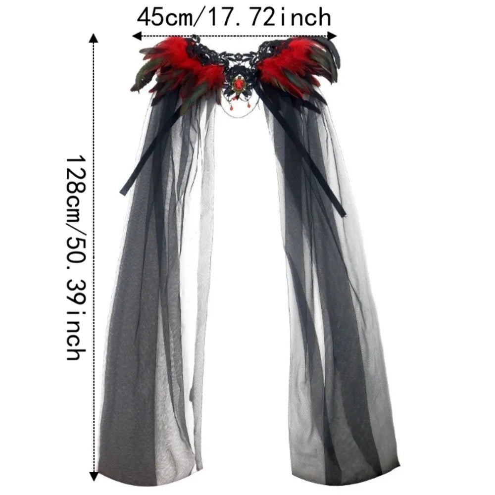Feather Collar Sheer Long Cape for Layering over Outfits
