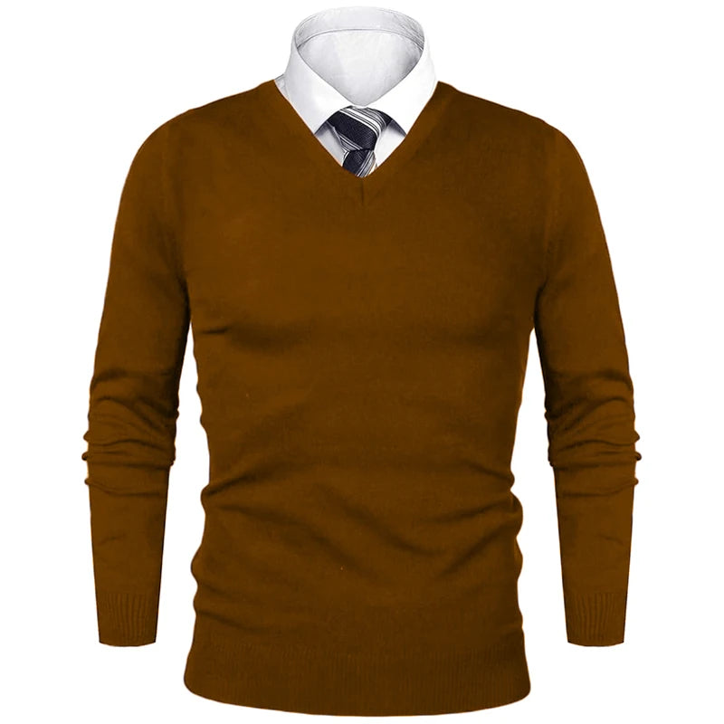 Men's V Neck Long Sleeve Knit Sweater