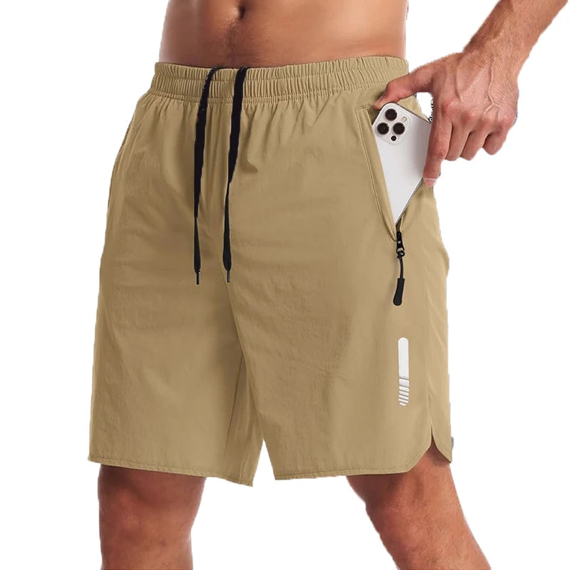 Men’s Nylon-Blend Running Shorts with Drawstring Waist and Zippered Pocket
