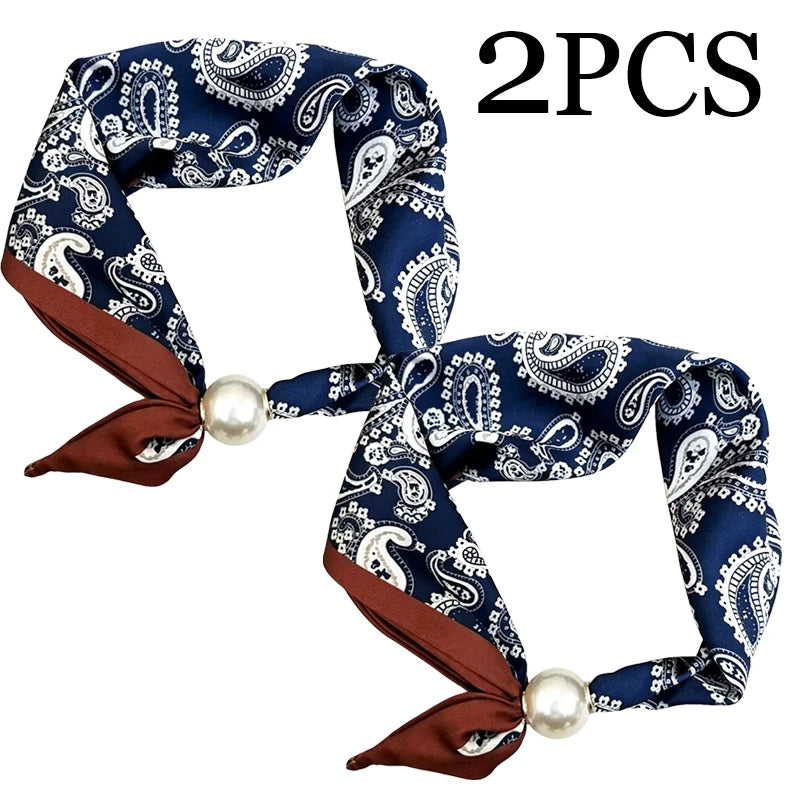 Printed Neck Scarf with Decorative Pearl Style Clasp Options