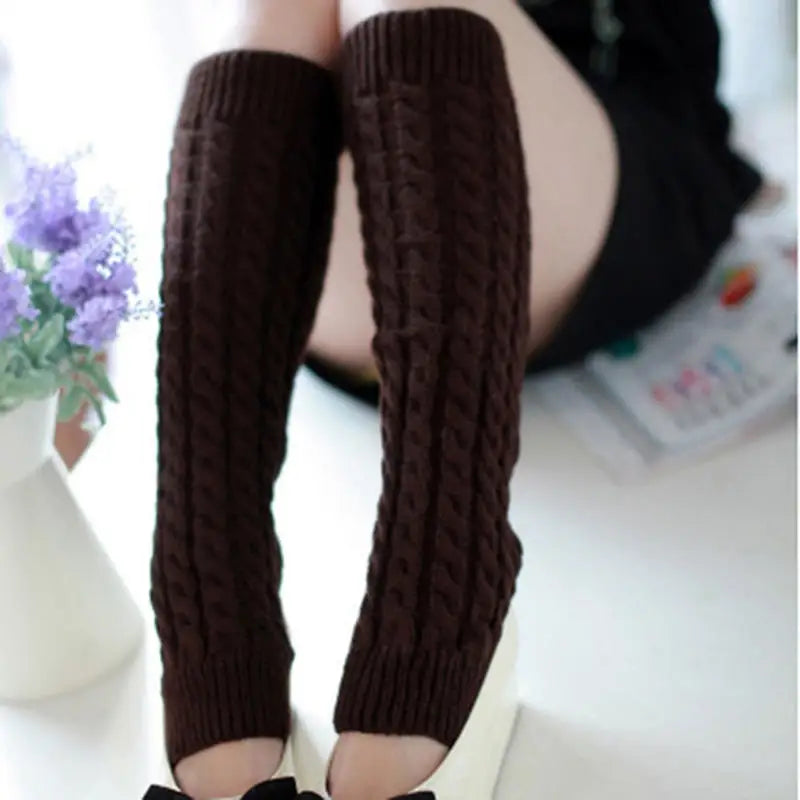 Cable Knit Leg Warmers with Solid Color Calf Shape