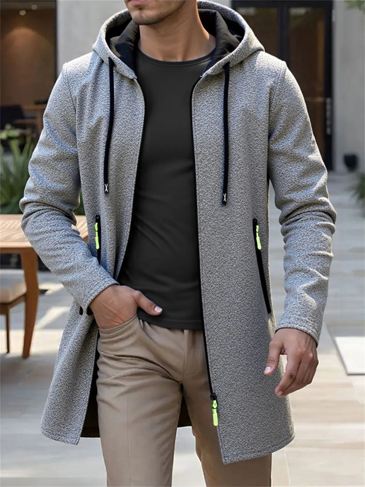 Men's Hooded Longline Zip Front Cardigan