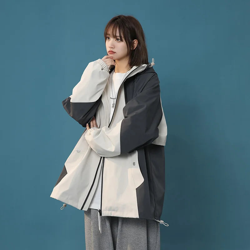 Collared Long Sleeve Loose Fit Casual Streetwear Bomber Jacket