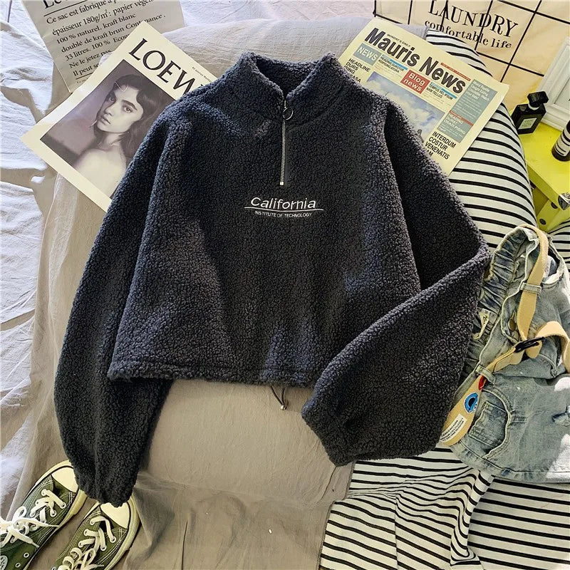 Stand Collar Half Zip Long Sleeve Casual Pullover Sweatshirt