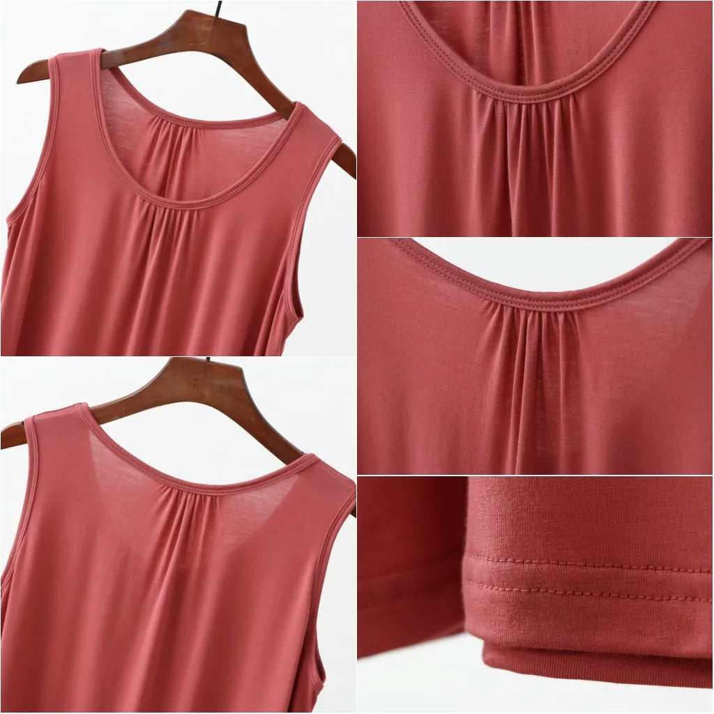 Women's Gathered Neck Polyester Modal Tank Top with Loose Sleeveless Fit