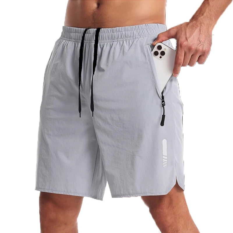 Men’s Nylon-Blend Running Shorts with Drawstring Waist and Zippered Pocket
