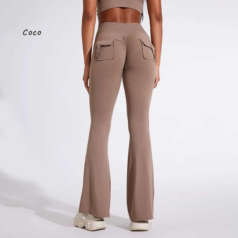 Women's Back Pocket Flared Leggings For Workout Outfits
