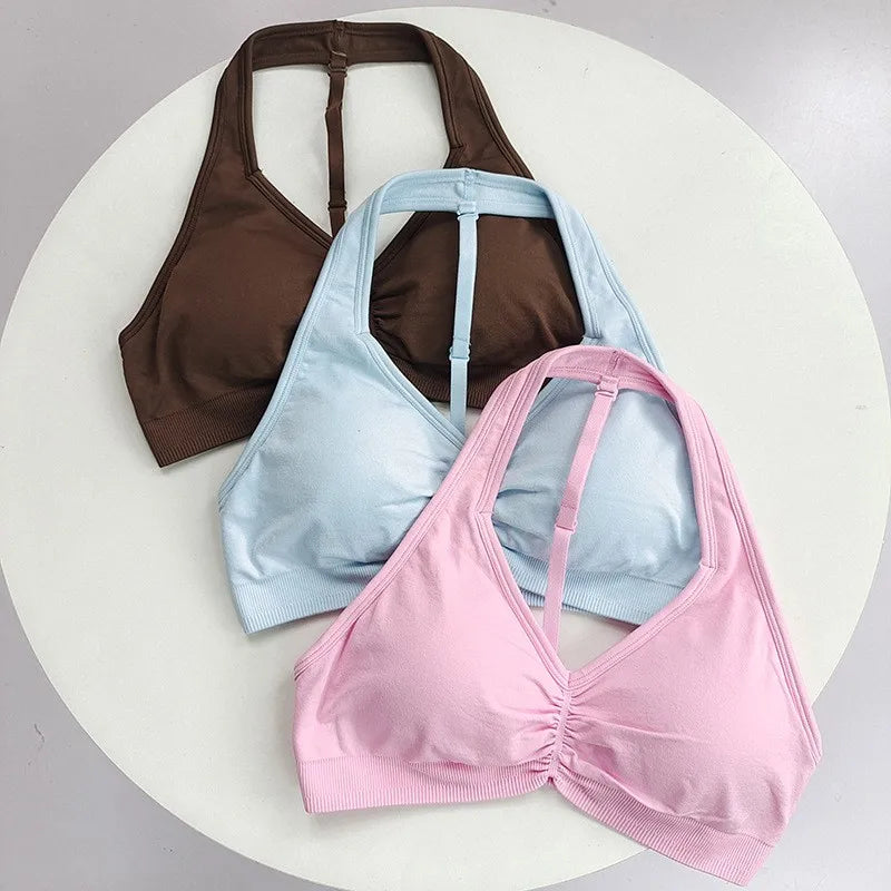 Women's Ruched Halter Neck Sports Bra