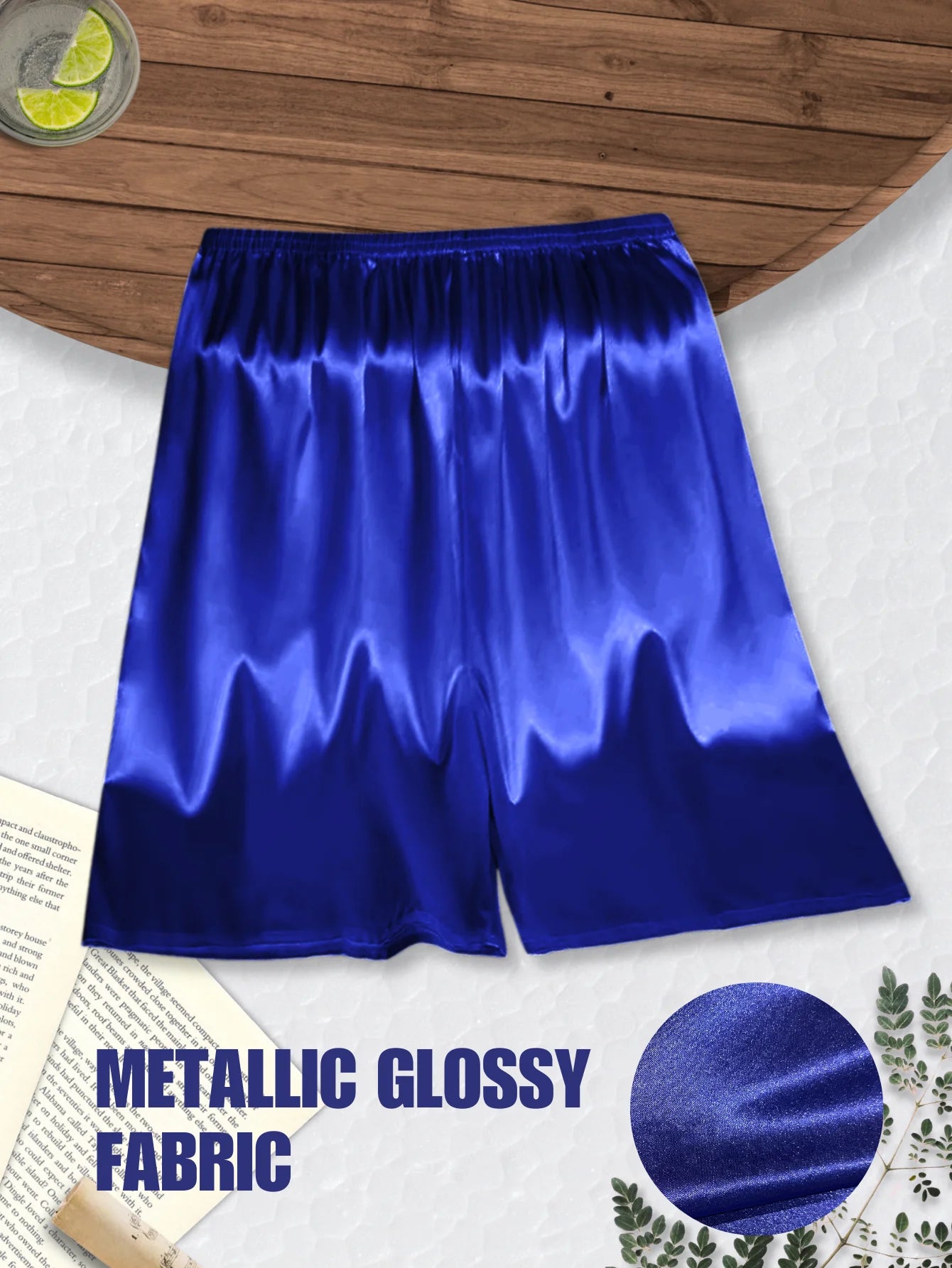 Men's Glossy Solid Elastic Waist Short Lounge Sleep Shorts