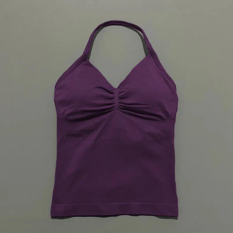 Women's Ruched Halter Neck Sports Bra