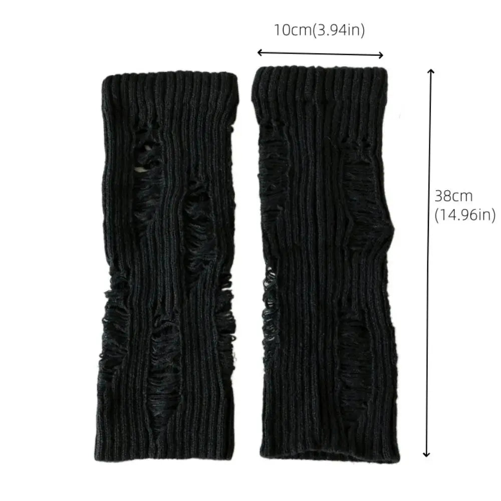 Distressed Ribbed Knit Leg Warmers with Ripped Pattern Details
