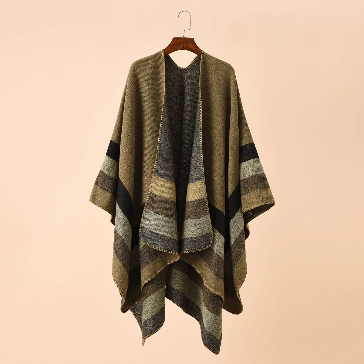 Block Stripe Open Front Poncho for Layering over Outfits