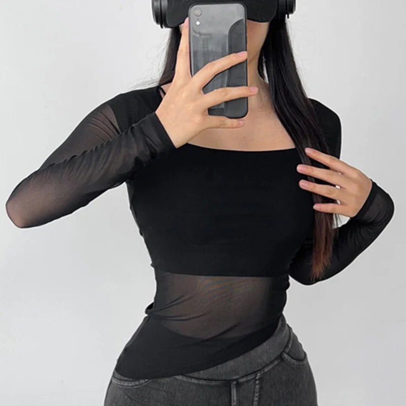 Women's Mesh-Panel Long-Sleeve Workout Top
