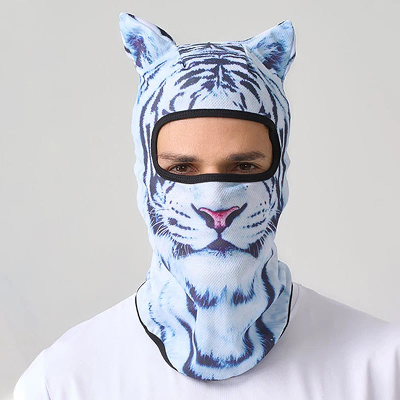 Cat Print Balaclava Hood with Decorative Ear Details