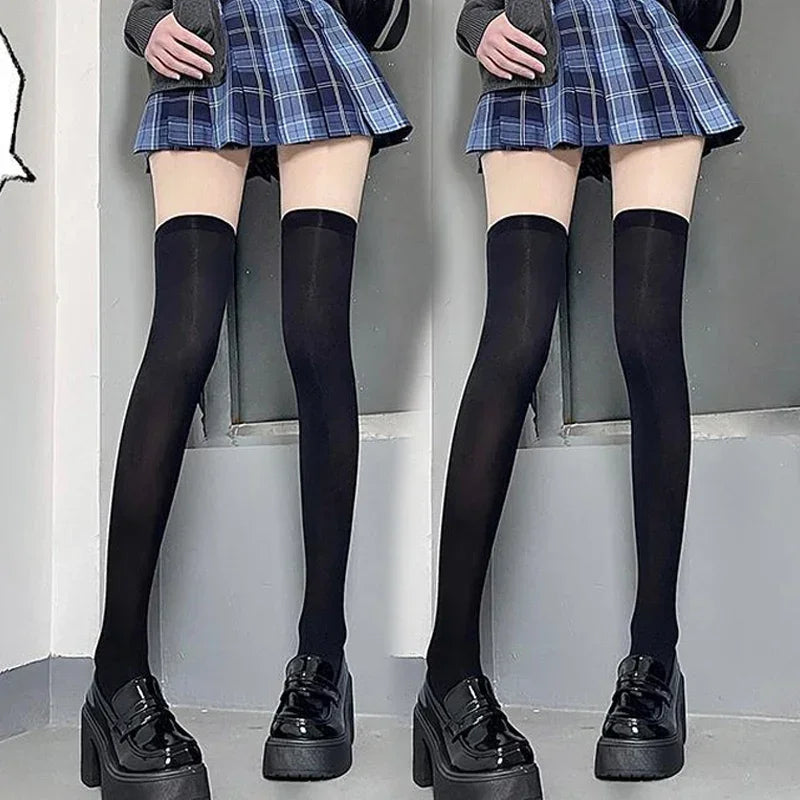 Solid Thigh High Stockings with Long Footed Shape