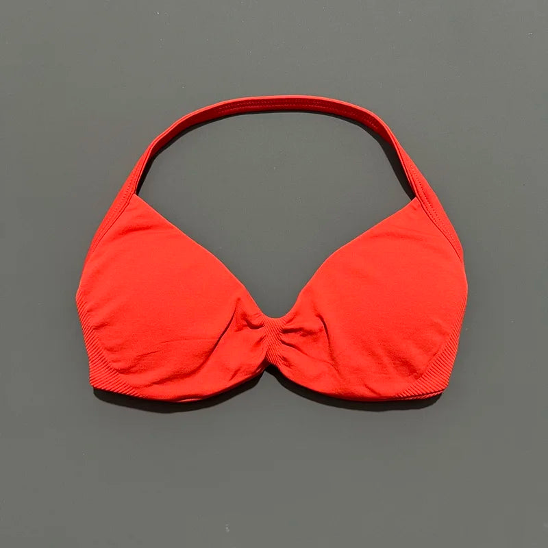 Women's Ruched Halter Neck Sports Bra