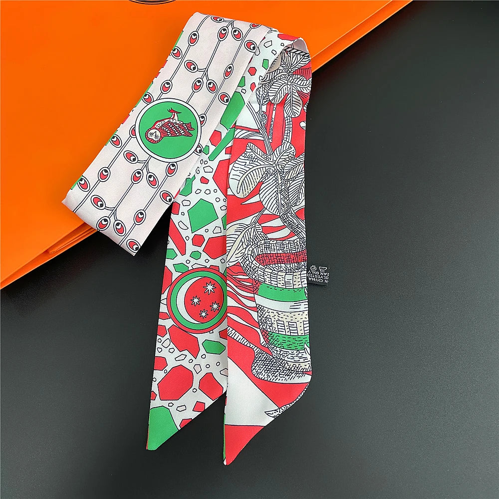 Horse Motif Skinny Scarf with Decorative Printed Patterns