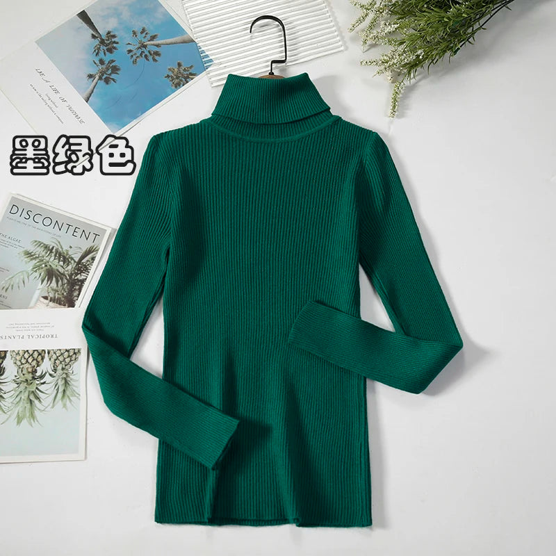 Women's Ribbed Roll Neck Long Sleeve Sweater Casual Knit Layer
