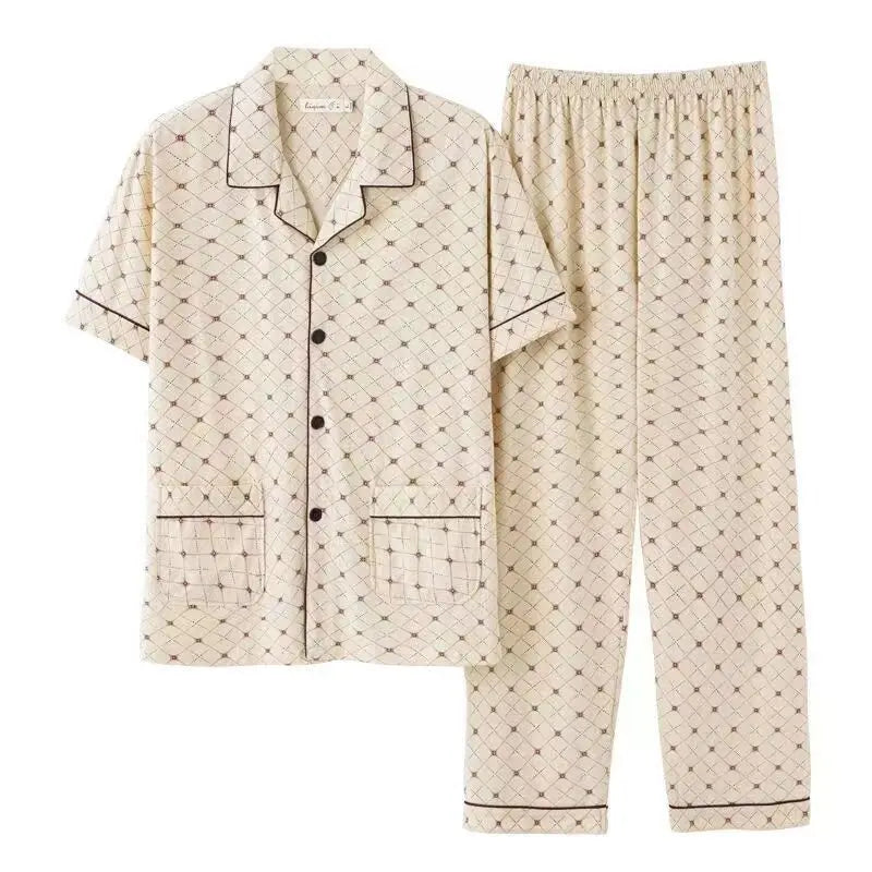 Men's Plaid Button Front Short Sleeve Shirt and Pants Pajama Set