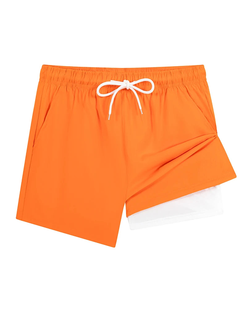 Men's Swim Shorts with Compression Liner and Phone Pocket for Beach and Pool Wear