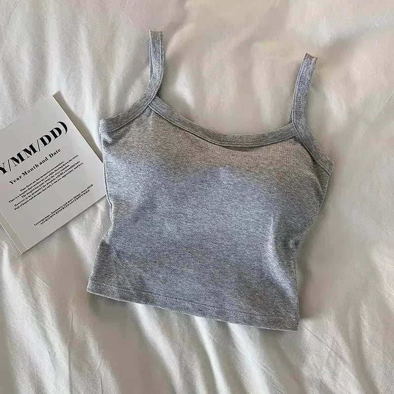 Women's Crop Top with Scoop Neckline, Wide Shoulder Straps, and Cropped Length