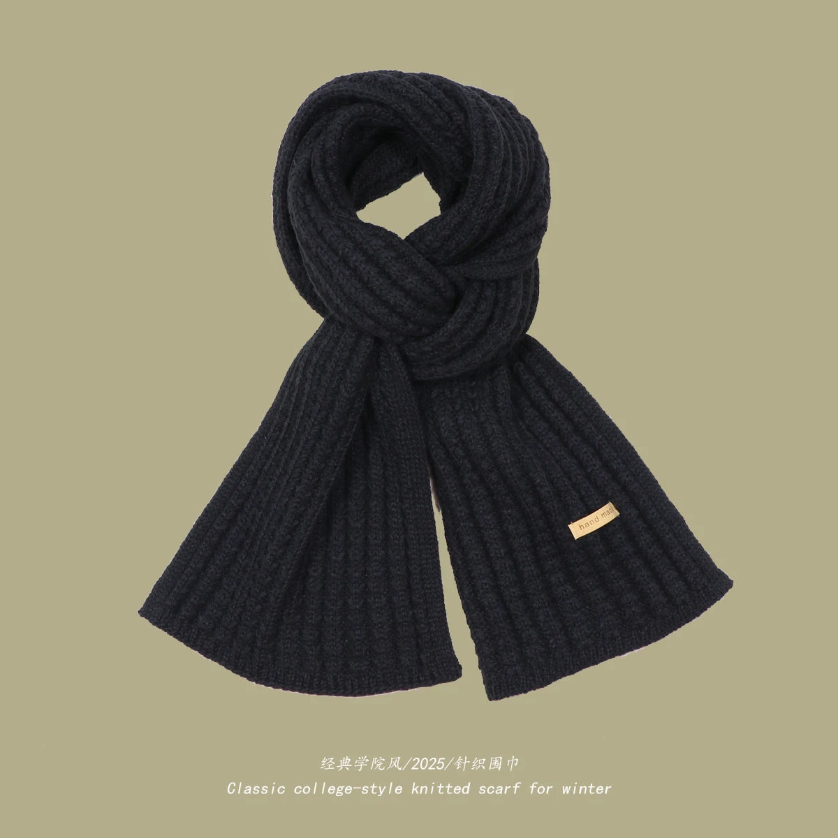 Solid Ribbed Knit Scarf with Long Rectangular Shape