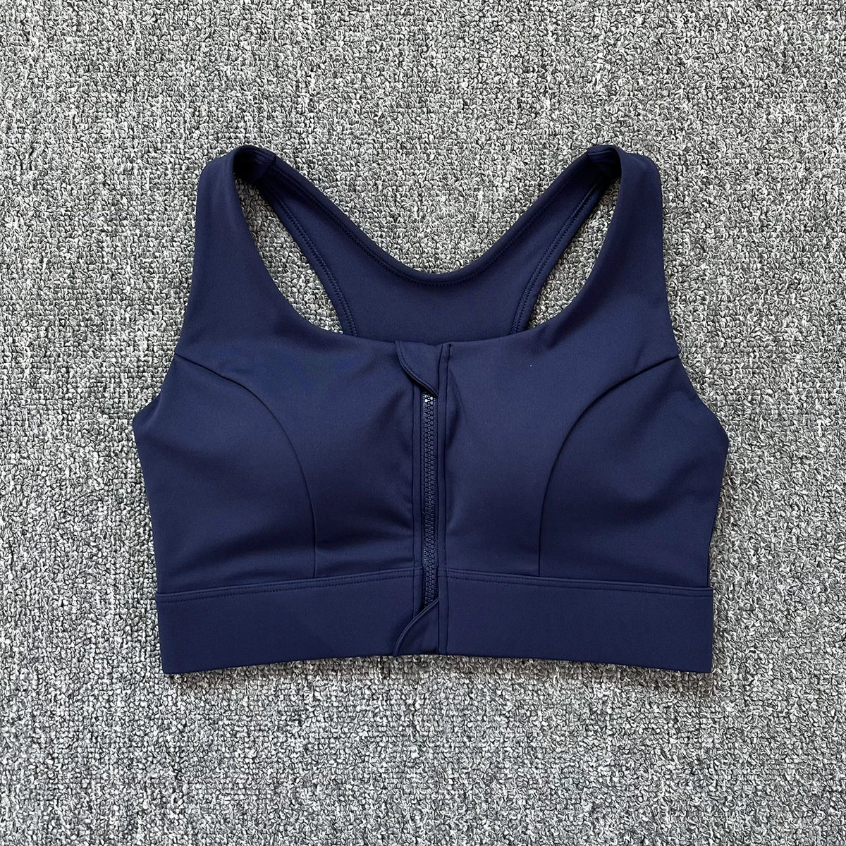 Women's Front Zip Keyhole Back Sports Bra