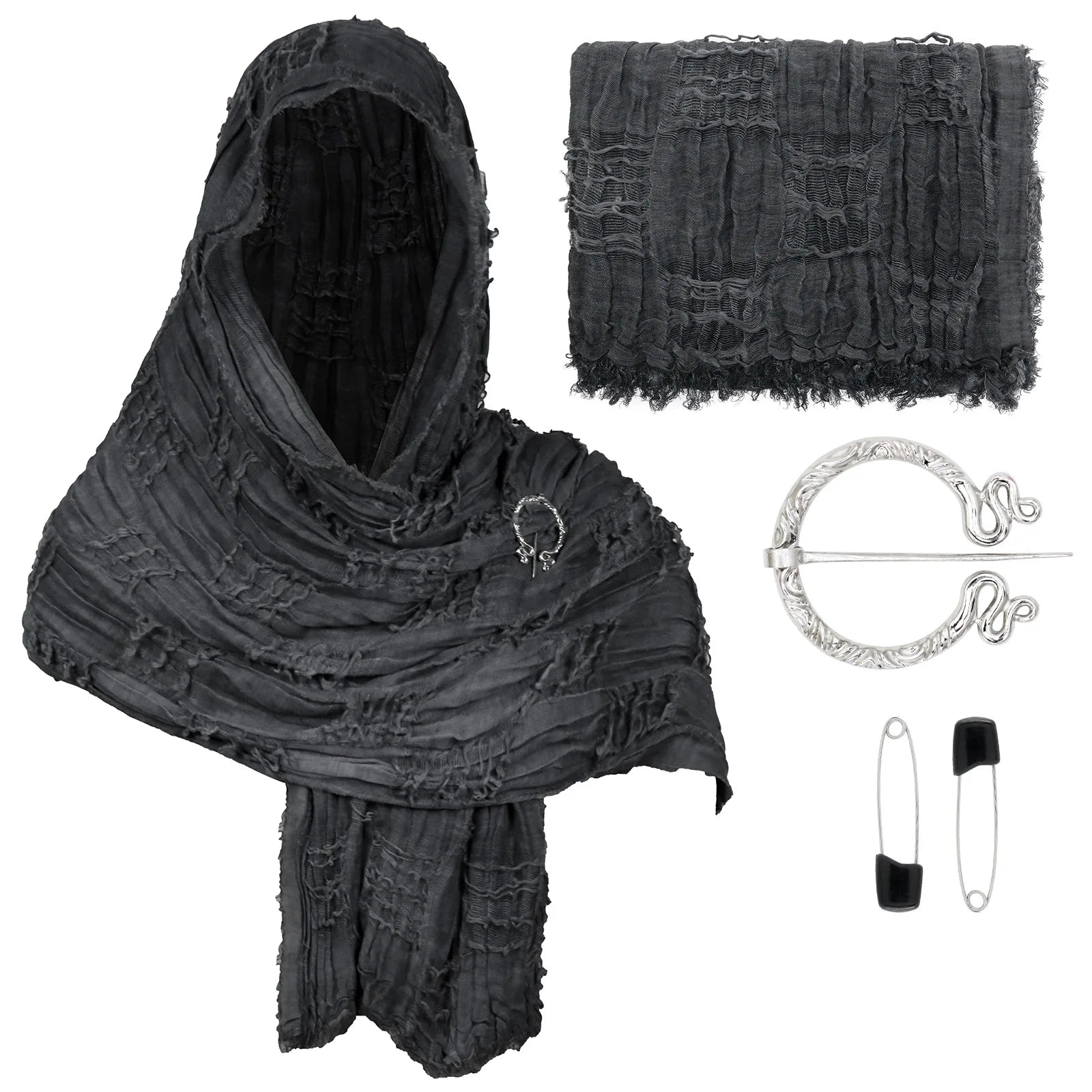 Hooded Textured Draped Cowl Scarf for Layering over Outfits