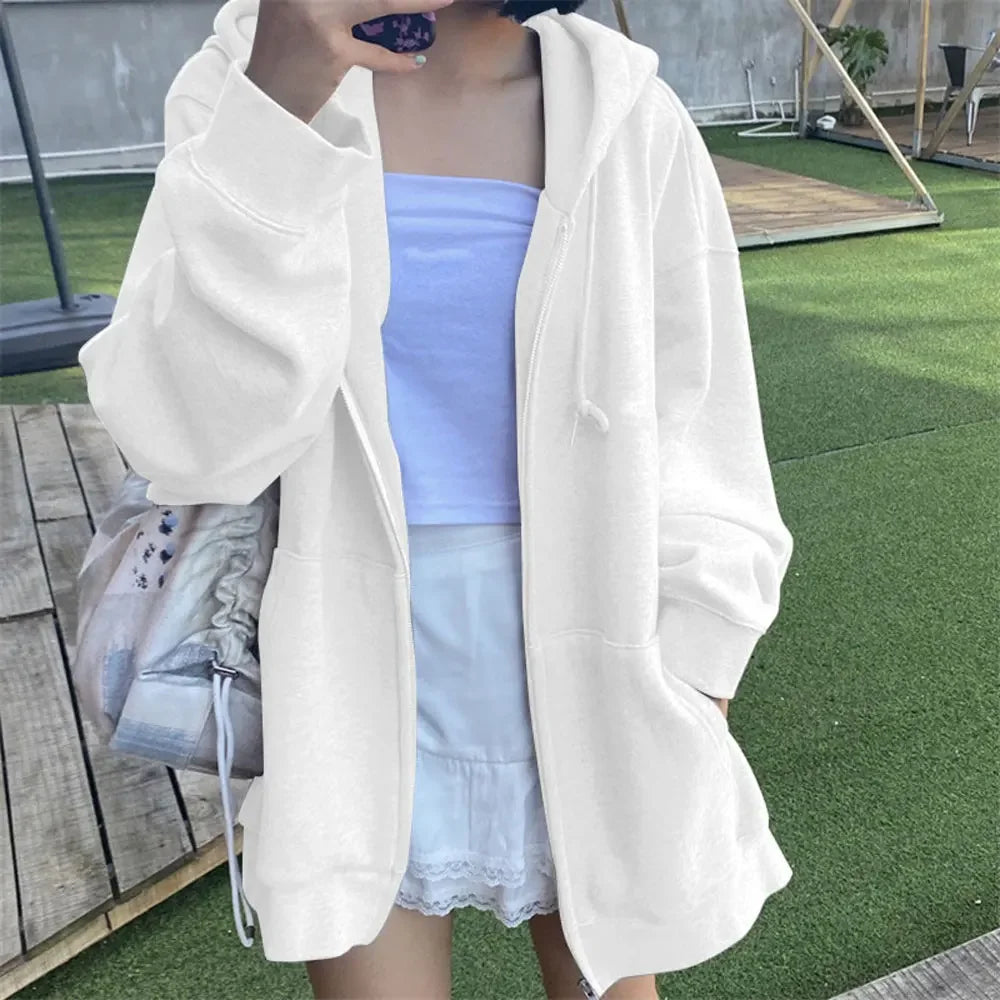 Long Sleeve Full Zip Casual Hooded Sweatshirt for Layering